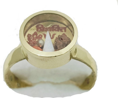 R G MART Ashtadhatu Trishakti Shank Double Rudraksha Mercury Brass Gold Plated Ring