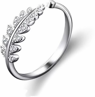 Animated Designer Beauty-in-Leaves A5 Grade Crystal Adjustable Alloy Crystal Silver Plated Ring