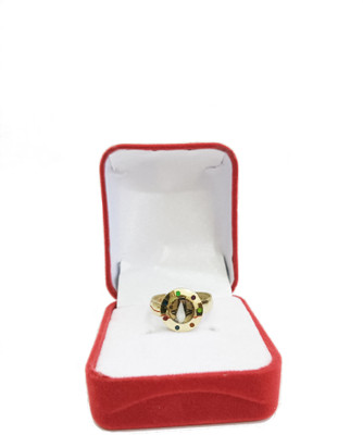 R G MART Ashtadhatu Shivling Shank 7 Stone Yantra With Para Gold Plated Jadit Brass Gold Plated Ring