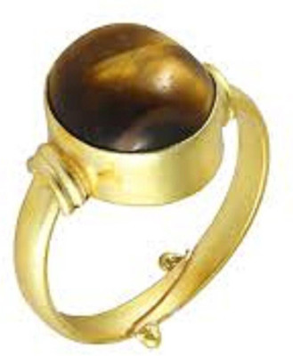 GenZcomplex Kundli Gems Certified Tiger Eye Stone Natural Ring for Women Copper Crystal Gold Plated Ring