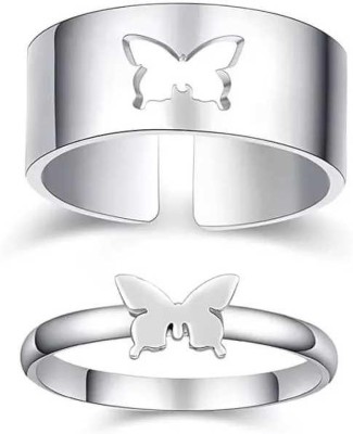 Dmlpbp Butterfly Silver Plated Couple Ring for Lovers valentine (1PAIR) SILVER Stainless Steel Sterling Silver Plated Ring Set