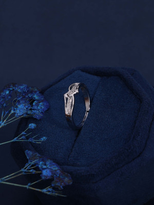ANOUK Silver Plated American Diamond Adjustable Finger Ring for Women and Girls Brass Diamond Silver Plated Ring