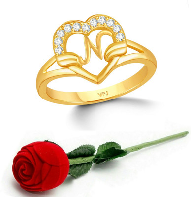 VIGHNAHARTA Brass Cubic Zirconia Gold Plated Ring Set