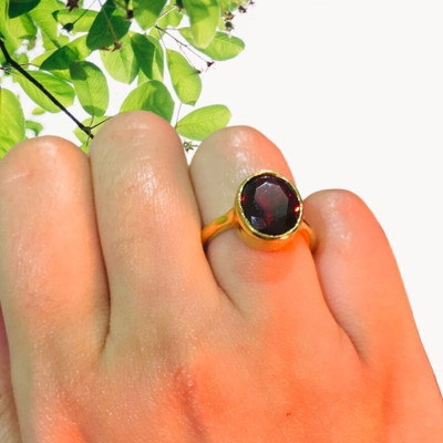 GenZcomplex Brass Garnet Gold Plated Ring