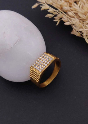 mahi creation Gold Plated Diamond Wedding,Partywear ring-54 Brass, Copper Gold Plated Ring