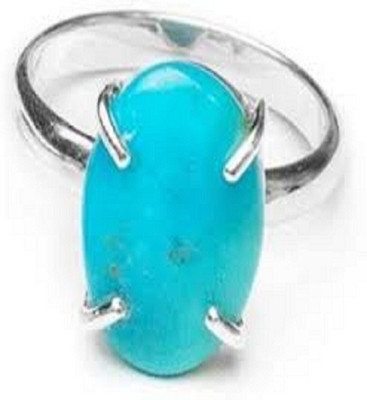 GenZcomplex Turquoise/Firoza Natural Certified Astrological Gemstone Ring for Men & Women Brass Turquoise Silver Plated Ring
