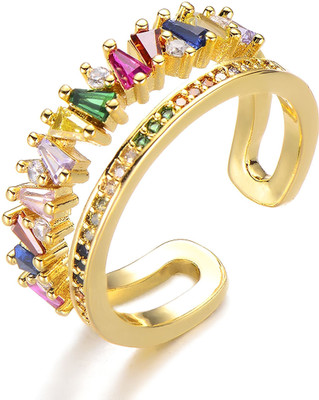 CRYSTALANE Rainbow Zigzag Ring - Baguette rings / Multicoloured Crystals Crystal Cubic Zirconia Gold Plated Ring