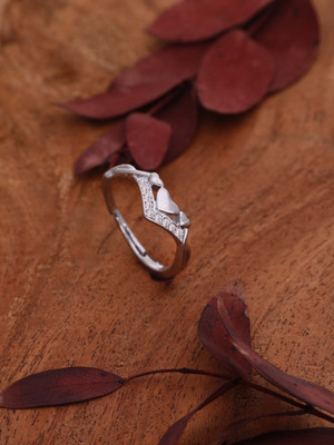 Parisal Silver Plated American Diamond Adjustable Finger Ring for Women and Girls Brass Diamond Silver Plated Ring