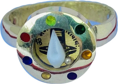 R G MART Ashtadhatu Shivling Shank 7 Stone Circle With Para Gold Plated Jadit Brass Gold Plated Ring
