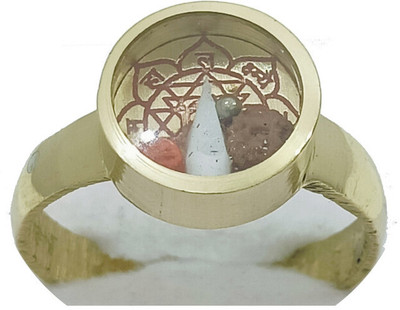 R G MART Ashtadhatu Shriyantra Shank Double Rudraksha Mercury Brass Gold Plated Ring