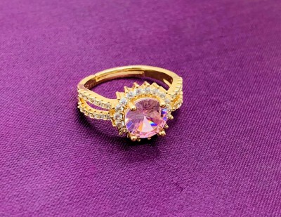 Hitarth Fashion Jewellery Fancy Diamond Gold Plated Pink Diamond Rings Brass Diamond Gold Plated Ring