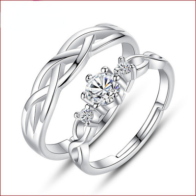 MA Enterprises Special Couple Ring Set for Special day Stainless Steel Cubic Zirconia Rhodium Plated Ring