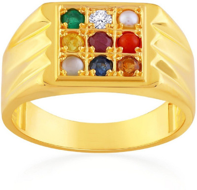 RATAN BAZAAR Natural Certified Navratna Stone Nine Planet Adjustable Ring Stone Crystal Gold Plated Ring