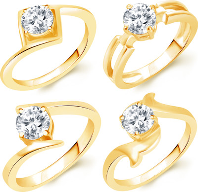 Sukkhi Sukkhi Stunning Gold Plated Solitaire Set Of 4 Ladies Ring Combo For Women Alloy Cubic Zirconia Gold Plated Ring Set