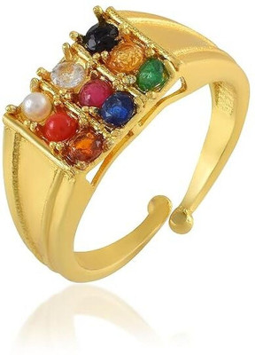 GenZcomplex Brass Gold Naugrah Astrology Nine planetry stones Navgrah finger ring Men Women Brass Cubic Zirconia Gold Plated Ring