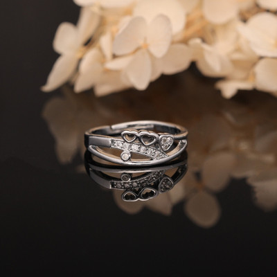 Alasca Silver Plated American Diamond Adjustable Finger Ring for Women and Girls Brass Diamond Silver Plated Ring