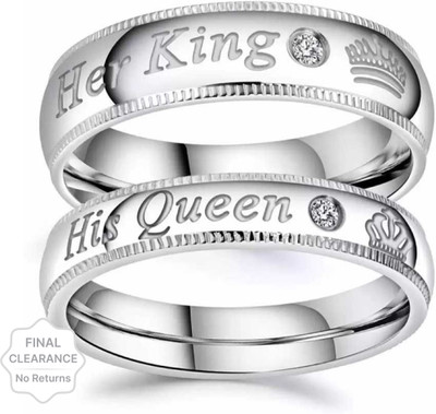EndlessFashion Adjustable Couple Ring for lovers in silver stylish king Queen design Stainless Steel, Brass, Stone, Metal, Copper Sterling Silver Plated Ring Set