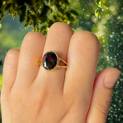 zayron Brass Garnet Gold Plated Ring