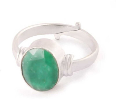 GenZcomplex Certified Precious Emerald Ring Panna Gemstone Ring Astrological Purpose Brass Emerald Silver Plated Ring