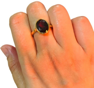 GenZcomplex Hessonite Ring Natural Garnet/Gomed Stone Original Lab Certified & Astrological Brass Garnet Gold Plated Ring