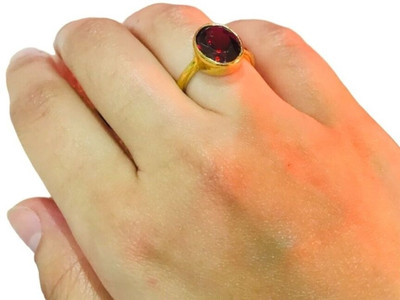 GenZcomplex Certified Unheated Natural Garnet/Gomed Gemstone Ring for Women's/Men's Brass Garnet Gold Plated Ring