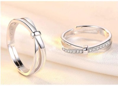 BLOOM STYLE STAINLESS STEEL SILVER PLATED COUPLE TWIST RING Stainless Steel Diamond Ring Set