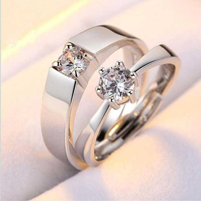 MA Enterprises Ring for lovers in silver stylish king Queen design Alloy Cubic Zirconia Alloy Cubic Zirconia Platinum Plated Ring Set