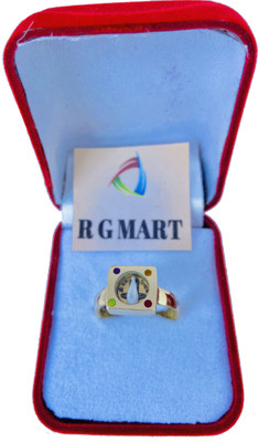 R G MART Ashtadhatu Shivling Shank 4 Stone Square With Para Gold Plated Jadit Brass Gold Plated Ring