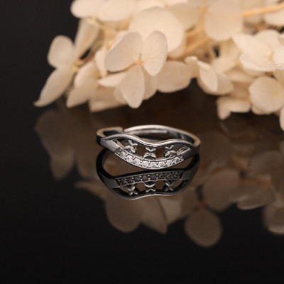 Divastri Silver Plated American Diamond Adjustable Finger Ring for Women and Girls Brass Diamond Silver Plated Ring