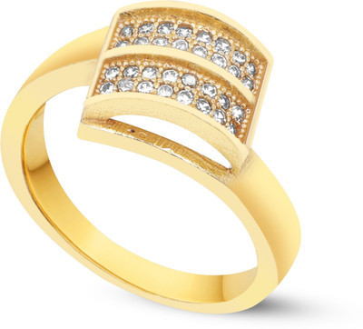 GORASH CREATION Brass Cubic Zirconia Gold Plated Ring