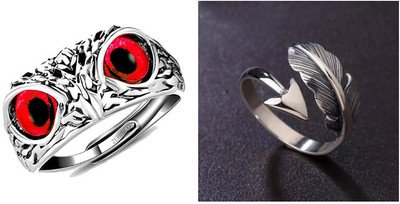 zebisco Red adjustable owl eyes ring andesign feather ring Metal, Alloy, Stainless Steel, Stone, Sterling Silver Silver Plated Ring