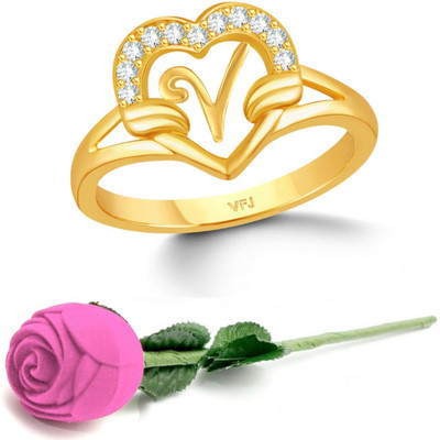 VIGHNAHARTA Brass Cubic Zirconia Gold Plated Ring