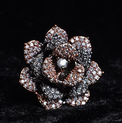 TANAIRA Cocktail Rose Spinning American Diamond Studded Ring For Women and Girls Brass Silver Plated Ring