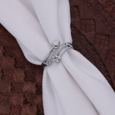 ANOUK Silver Plated American Diamond Adjustable Finger Ring for Women and Girls Brass Diamond Silver Plated Ring