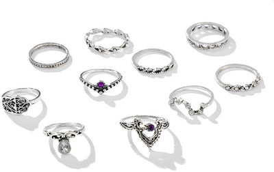Scintillare by Sukkhi Graceful Oxidised Rings Combo for Women Alloy Rhodium Plated Ring