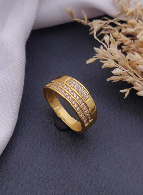 mahi creation Gold Plated Diamond Wedding,Partywear ring-162 Brass, Copper Diamond Gold Plated Ring