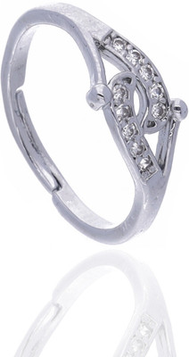 Divastri Silver Plated American Diamond Adjustable Finger Ring for Women and Girls Brass Diamond Silver Plated Ring