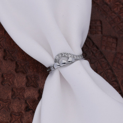 ANOUK Silver Plated American Diamond Adjustable Finger Ring for Women and Girls Brass Diamond Silver Plated Ring