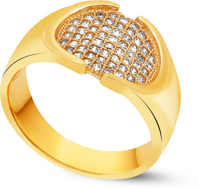 GORASH CREATION Brass Cubic Zirconia Gold Plated Ring