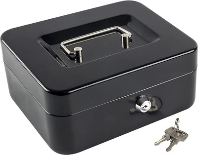 ELIE INDIA Small Cash Box | with Key Lock and Coin Try | Portable | Multi Color Cash Box(2 Compartments)
