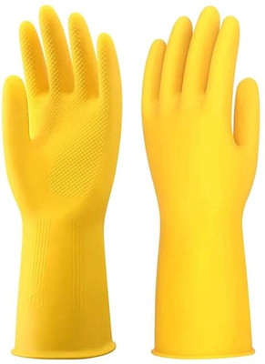 7SHIELD Yellow 1Pair Rubber Hand Safety Gloves For Chemical,industrial,Multipurpose use Rubber  Safety Gloves(Pack of 2)
