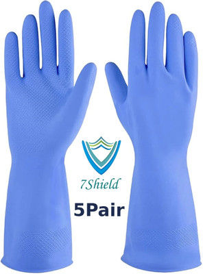 7SHIELD 5 Pair blue Rubber Safety Hand Gloves For Chemical, Electrical , Gardning Rubber  Safety Gloves(Pack of 10)
