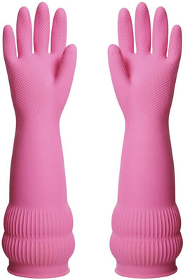Seebuy Pink Safety Protective Protection Hand Care Long Sleev Full Size Gloves For Women Men Girls Special Colour Natural Rubber Latex, Rubber  Safety Gloves(Pack of 1)
