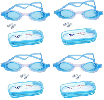 THE MORNING PLAY Swimming Goggles for Men & Women kids with Adjustable Strap Anti-fog (Pack of 4) Swimming Goggles(Blue)