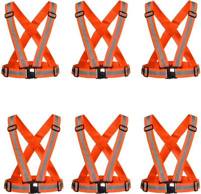 RAHUL PROFESSIONALS Reflective Vest Belt Jacket, Cross Belt Stripes Pack of 6 Safety Jacket(Orange)