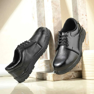 WALKMORA Soft Toe Leather Safety Shoe(Black, S1, Size 9)