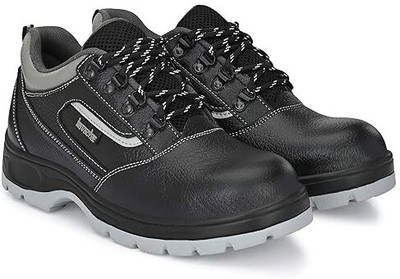 Kavacha Steel Toe Genuine Leather Safety Shoe(Black, S1, Size 8)