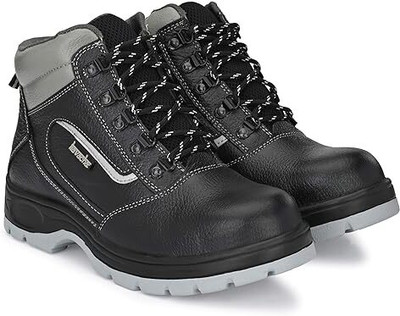 Kavacha Steel Toe Genuine Leather Safety Shoe(Black, S1, Size 8)