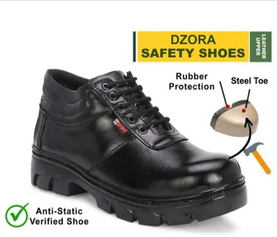 Dzora Steel Toe Leather Safety Shoe(Black, S1, S1P, S2, SRC, SRB, Size 7)