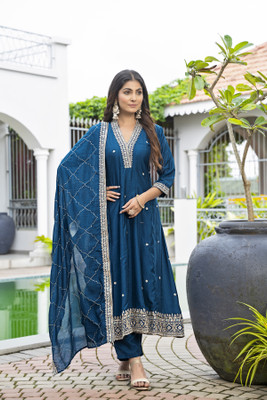 VIVAH VASTRA Embroidered Anarkali Kurta, Bottom & Dupatta Set